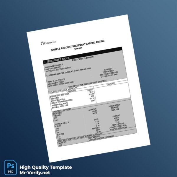 USA First Bank Sample Account Statement Template in Word and PDF formats USA First Bank Sample Account Statement Template in Word and PDF formats