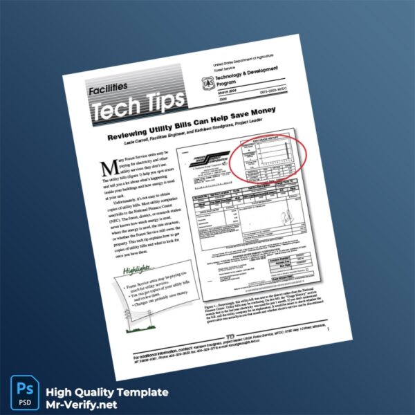 USA Forest Service Editable Utility Bill Tech Tip Template in Word and PDF formats USA Forest Service Editable Utility Bill Tech Tip Template in Word and PDF formats