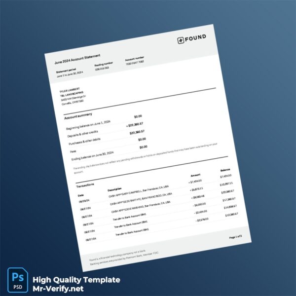 USA Found Account Statement Template in Word and PDF formats