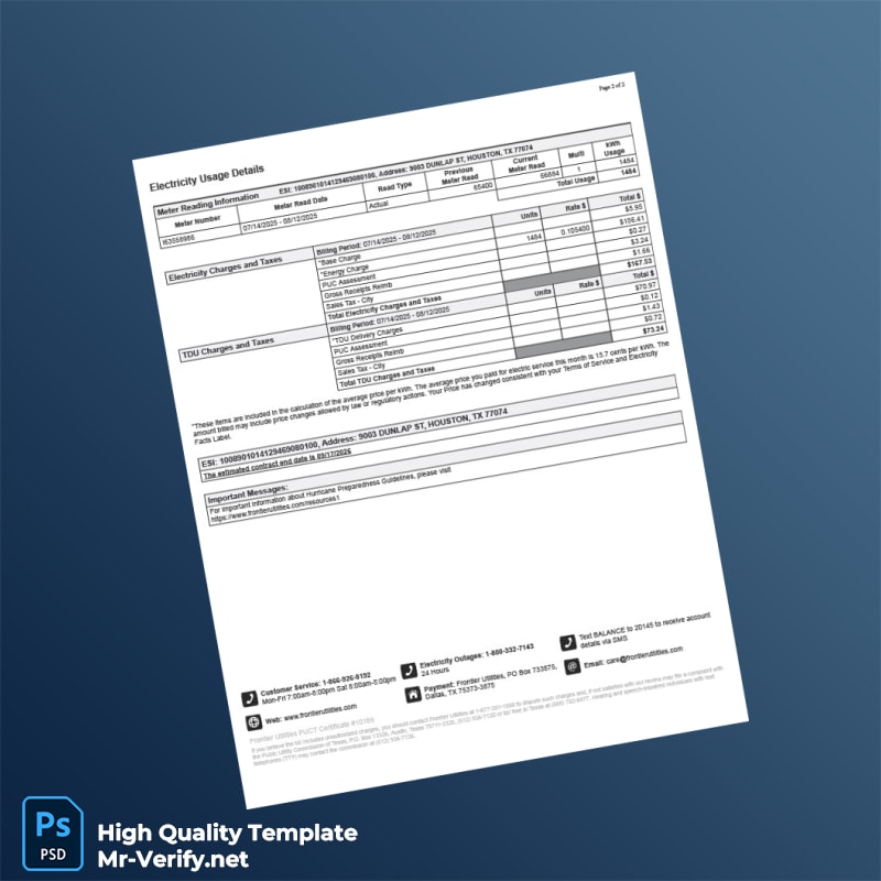 USA Frontier Utilities Editable Utility Bill Template in Word and PDF formats page 2 USA Frontier Utilities Editable Utility Bill Template in Word and PDF formats page 2