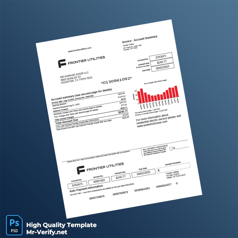 USA Frontier Utilities Editable Utility Bill Template in Word and PDF formats USA Frontier Utilities Editable Utility Bill Template in Word and PDF formats