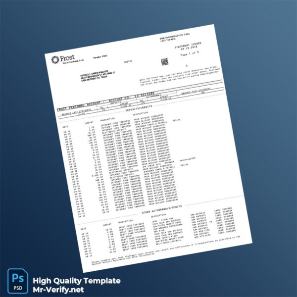 USA Frost Bank Statement Template in Word and PDF formats USA Frost Bank Statement Template in Word and PDF formats