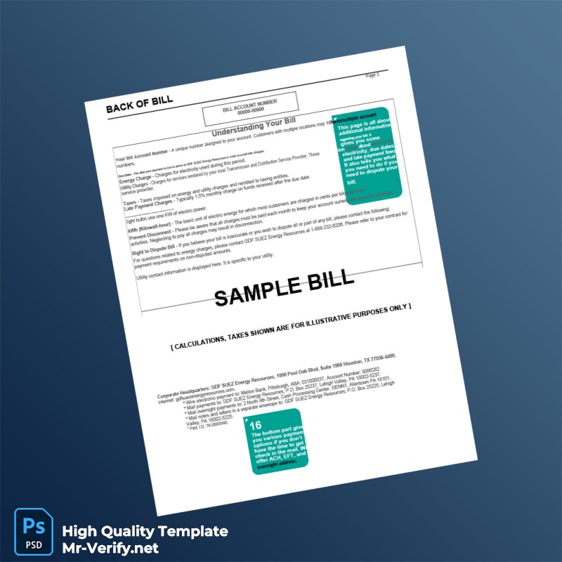USA GDF SUEZ Energy Resources Editable Utility Bill Template in Word and PDF formats page 2 USA GDF SUEZ Energy Resources Editable Utility Bill Template in Word and PDF formats page 2