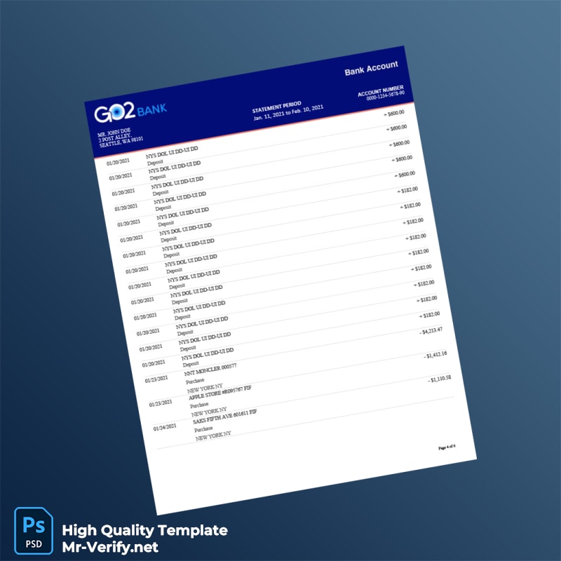 USA GO2bank Bank Statement Template in Word and PDF formats page 4 USA GO2bank Bank Statement Template in Word and PDF formats page 4
