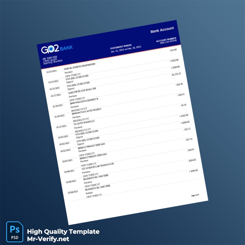 USA GO2bank Bank Statement Template in Word and PDF formats page 5 USA GO2bank Bank Statement Template in Word and PDF formats page 5