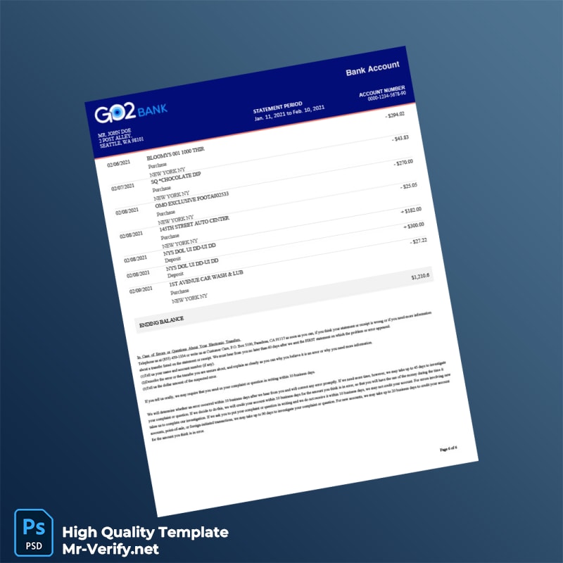 USA GO2bank Bank Statement Template in Word and PDF formats page 6 USA GO2bank Bank Statement Template in Word and PDF formats page 6