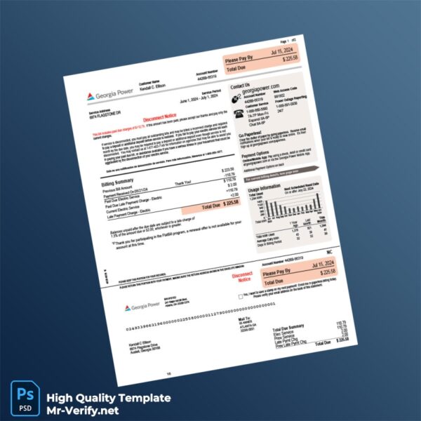 USA Georgia Power Editable Electric Bill Template in Word and PDF formats USA Georgia Power Editable Electric Bill Template in Word and PDF formats