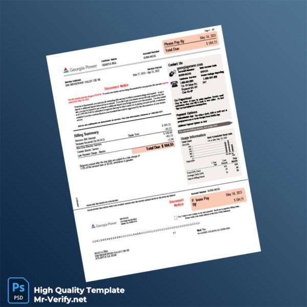 USA Georgia Power Editable Electricity Bill Template in Word and PDF formats USA Georgia Power Editable Electricity Bill Template in Word and PDF formats