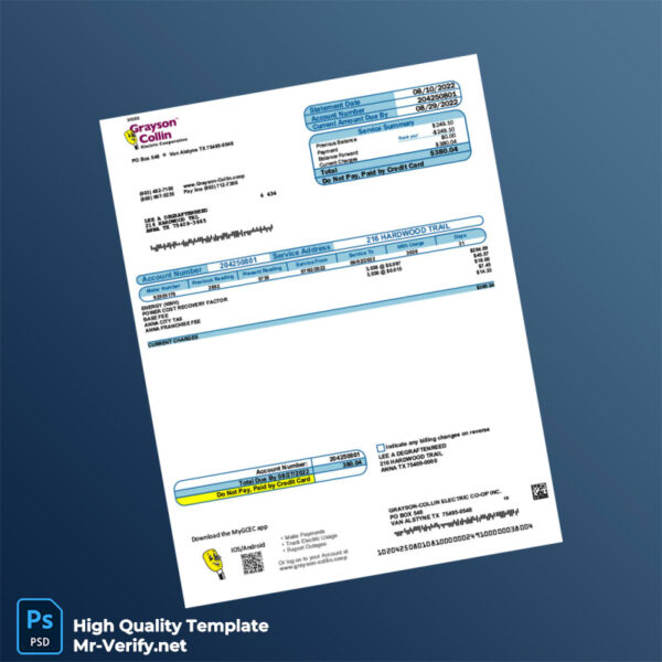 USA Grayson-Collin Electric Cooperative Editable Electricity Bill Template in Word and PDF formats USA Grayson-Collin Electric Cooperative Editable Electricity Bill Template in Word and PDF formats
