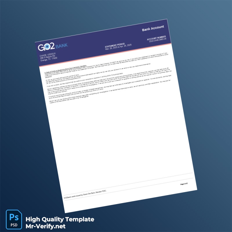 USA Green Dot Bank Statement Template in Word and PDF formats page 2 USA Green Dot Bank Statement Template in Word and PDF formats page 2
