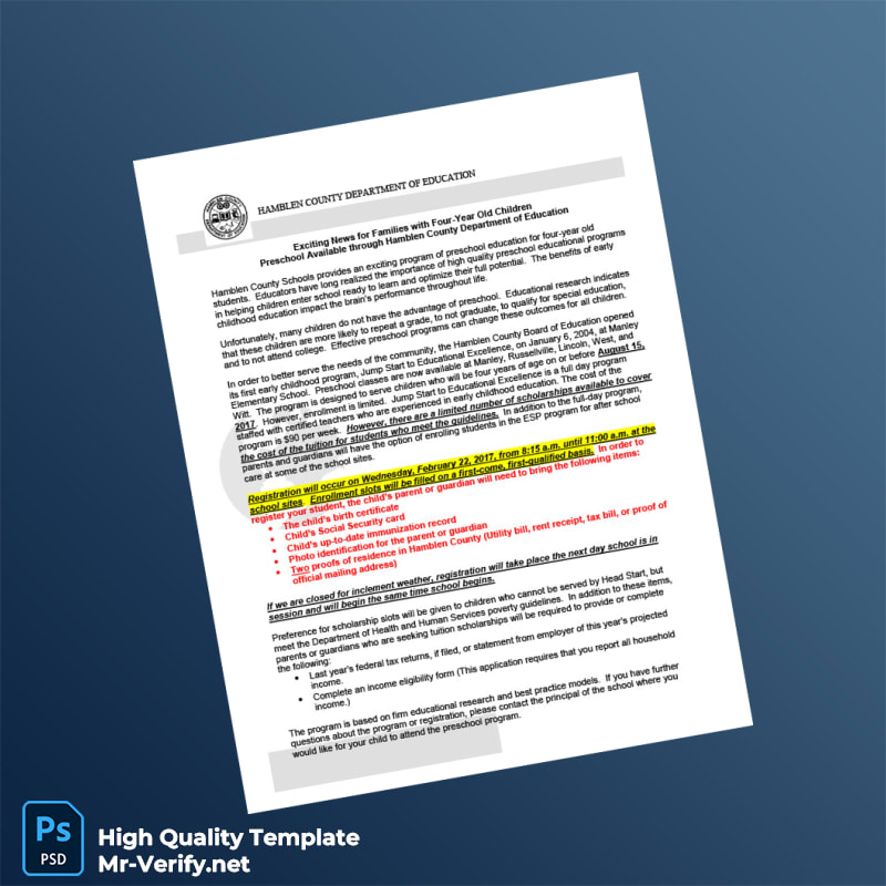 USA Hamblen County Department of Education Editable Preschool Registration Template in Word and PDF formats USA Hamblen County Department of Education Editable Preschool Registration Template in Word and PDF formats