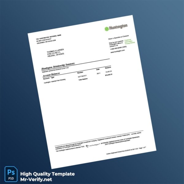 USA Huntington Bank Statement Template in Word and PDF formats USA Huntington Bank Statement Template in Word and PDF formats