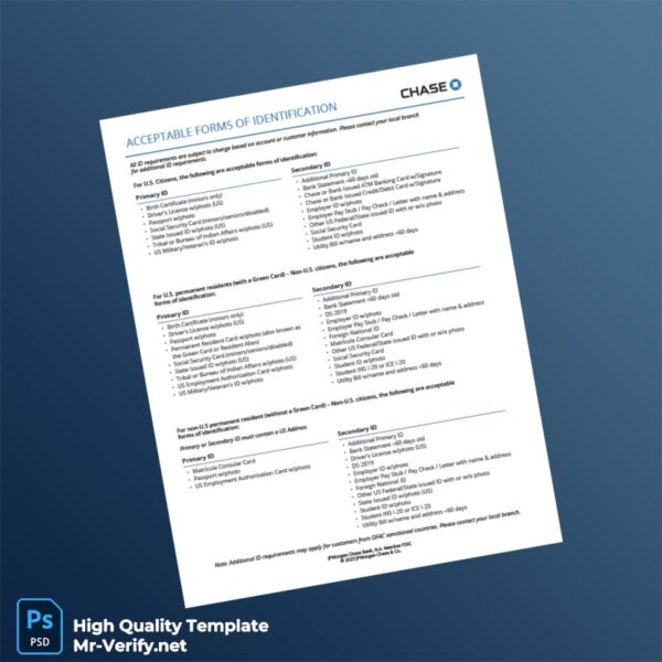 USA JPMorgan Chase Bank Editable Identification Document Template in Word and PDF formats USA JPMorgan Chase Bank Editable Identification Document Template in Word and PDF formats