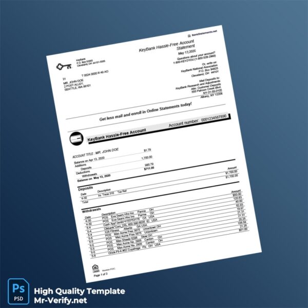 USA KeyBank Bank Statement Template in Word and PDF formats USA KeyBank Bank Statement Template in Word and PDF formats