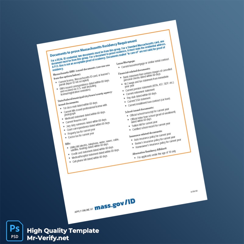 USA Massachusetts Registry of Motor Vehicles Editable Identity Document Template in Word and PDF formats page 2 USA Massachusetts Registry of Motor Vehicles Editable Identity Document Template in Word and PDF formats page 2
