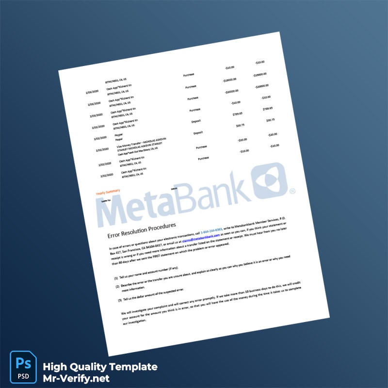 USA Metabank Bank Statement Template in Word and PDF formats page 4 USA Metabank Bank Statement Template in Word and PDF formats page 4