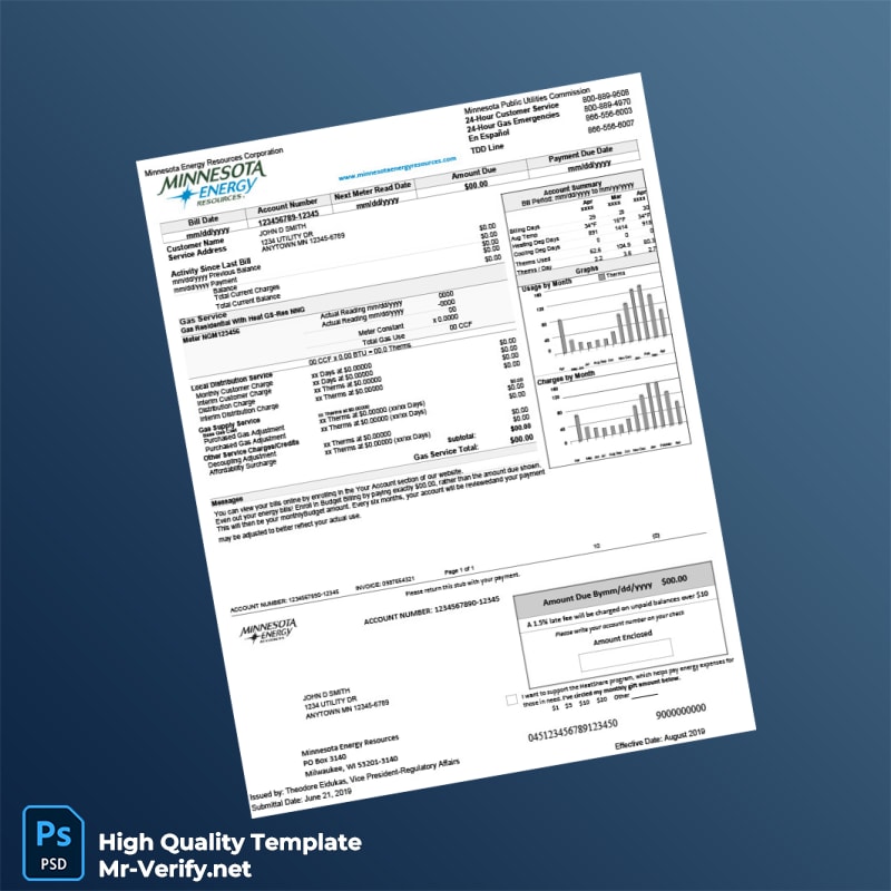 USA Minnesota Energy Resources Corporation Editable Gas Bill Template in Word and PDF formats USA Minnesota Energy Resources Corporation Editable Gas Bill Template in Word and PDF formats