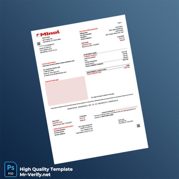 USA Minol Editable Utility Business Bill Template in Word and PDF formats USA Minol Editable Utility Business Bill Template in Word and PDF formats