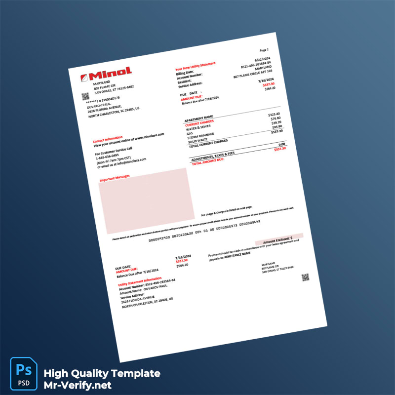 USA Minol USA Editable Utility Bill Template in Word and PDF formats USA Minol USA Editable Utility Bill Template in Word and PDF formats
