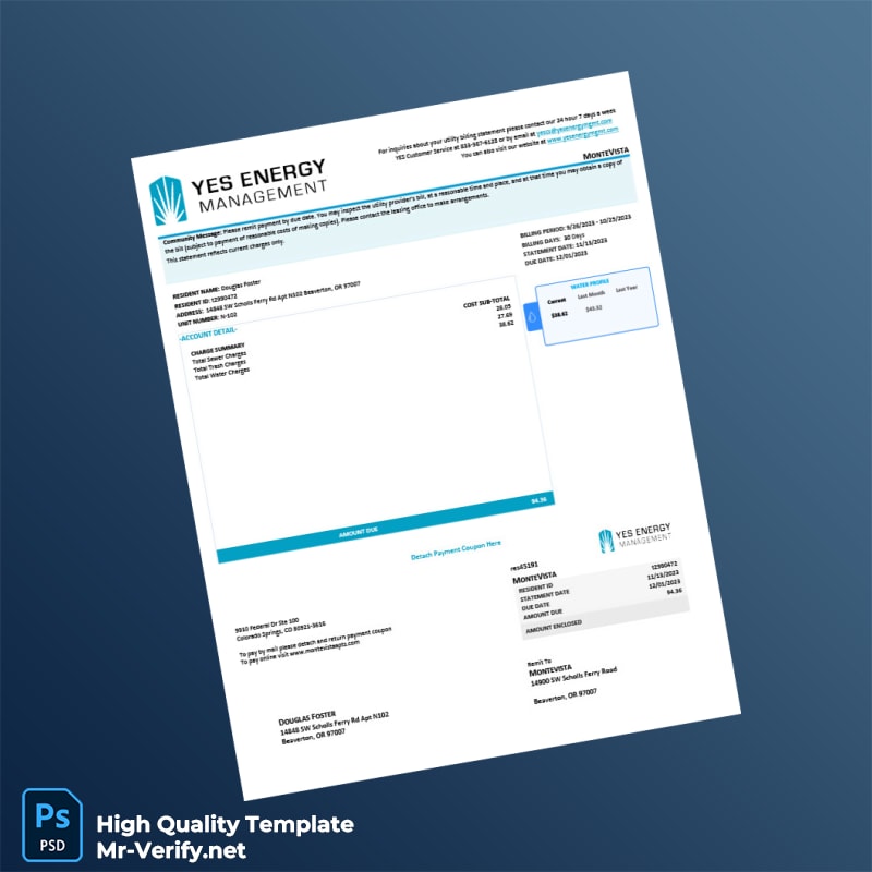 USA Monte Vista Editable Utility Billing Statement Template in Word and PDF formats USA Monte Vista Editable Utility Billing Statement Template in Word and PDF formats