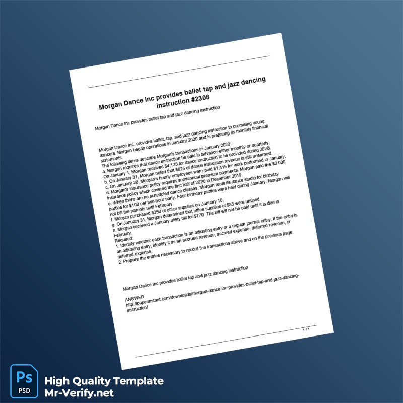 USA Morgan Dance Inc Editable Financial Transactions Template in Word and PDF formats USA Morgan Dance Inc Editable Financial Transactions Template in Word and PDF formats