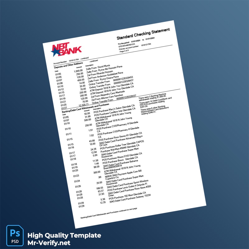 USA NBT Bank Statement Template in Word and PDF formats page 2 USA NBT Bank Statement Template in Word and PDF formats page 2
