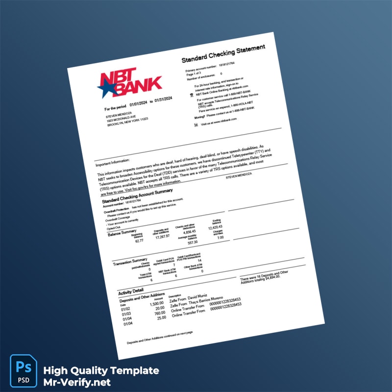 USA NBT Bank Statement Template in Word and PDF formats USA NBT Bank Statement Template in Word and PDF formats