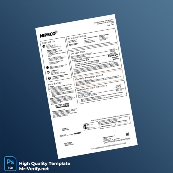 USA NIPSCO Editable Gas Bill Template in Word and PDF formats