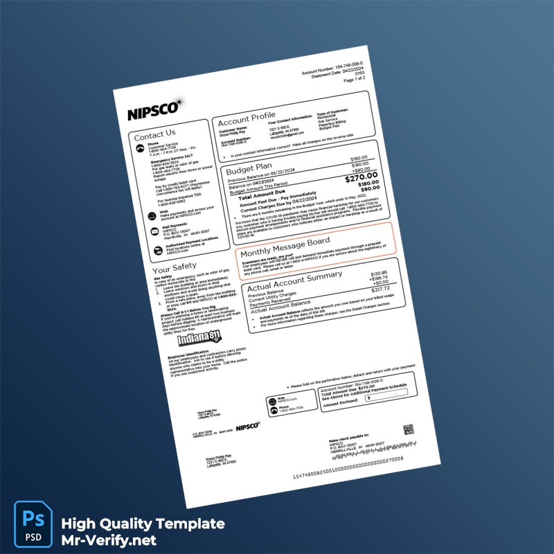 USA NIPSCO Editable Gas Bill Template in Word and PDF formats USA NIPSCO Editable Gas Bill Template in Word and PDF formats