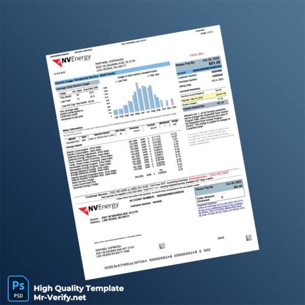USA NV Energy Editable Electricity Bill Template in Word and PDF formats USA NV Energy Editable Electricity Bill Template in Word and PDF formats