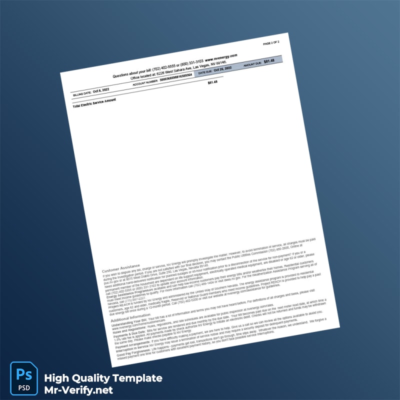 USA NV Energy Editable Electricity Bill Template in Word and PDF formats page 2 USA NV Energy Editable Electricity Bill Template in Word and PDF formats page 2