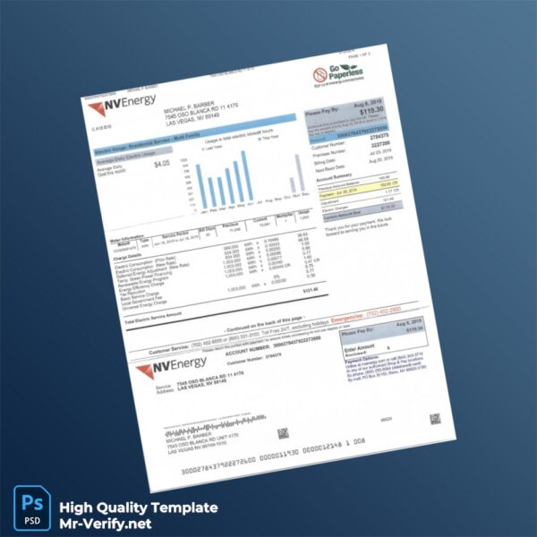 USA NV Energy Editable Utility Bill Template in Word and PDF formats