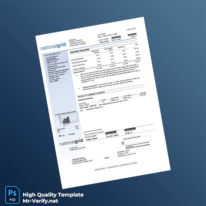 USA National Grid Editable Electricity Bill Template in Word and PDF formats USA National Grid Editable Electricity Bill Template in Word and PDF formats