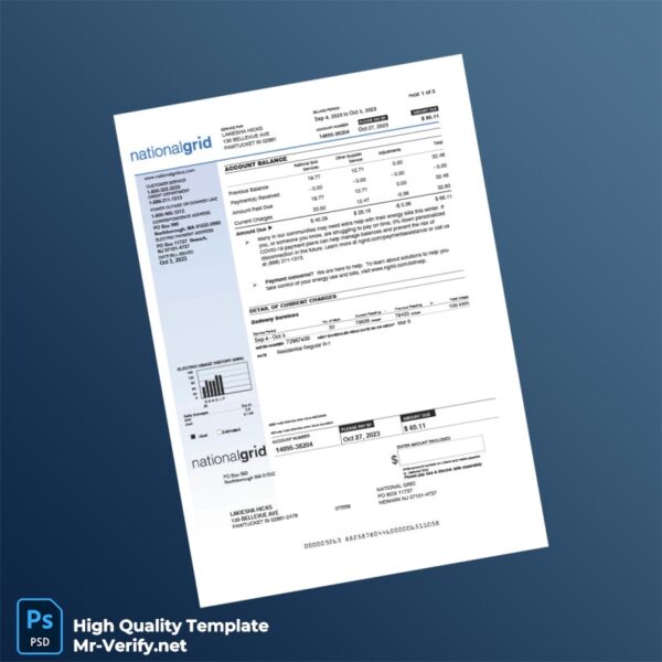 USA National Grid Editable Electricity Bill Template in Word and PDF formats