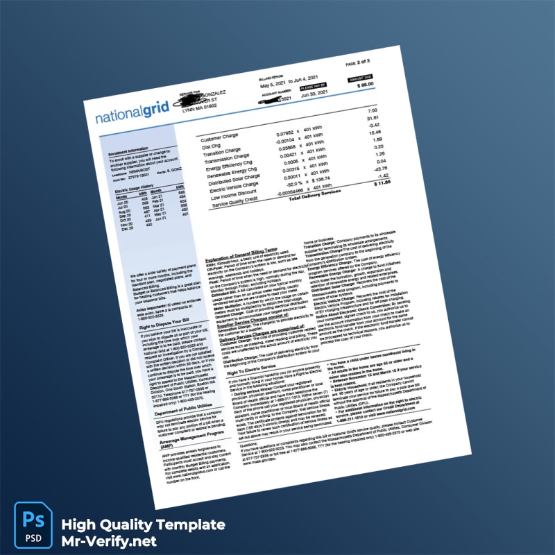 USA National Grid Editable Electricity Bill Template in Word and PDF formats page 2 USA National Grid Editable Electricity Bill Template in Word and PDF formats page 2