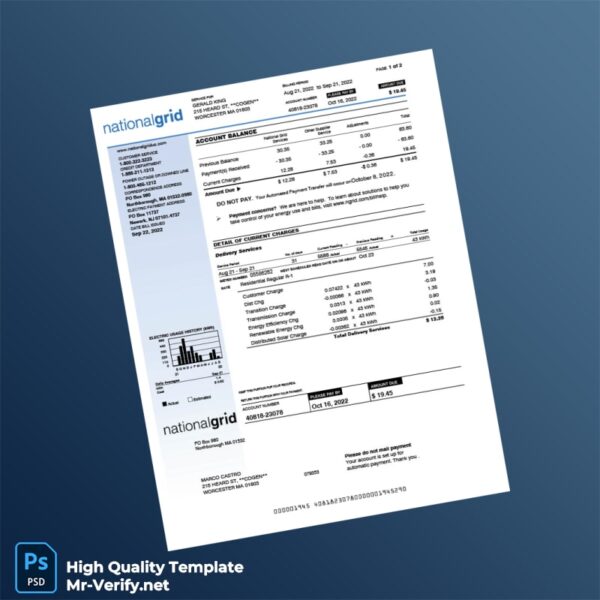 USA National Grid Editable Utility Bill Template in Word and PDF formats
