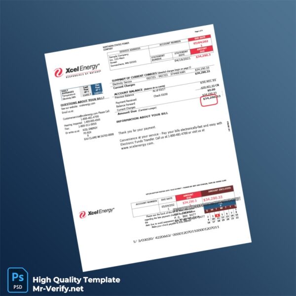 USA Northern States Power Company Editable Utility Bill Template in Word and PDF formats
