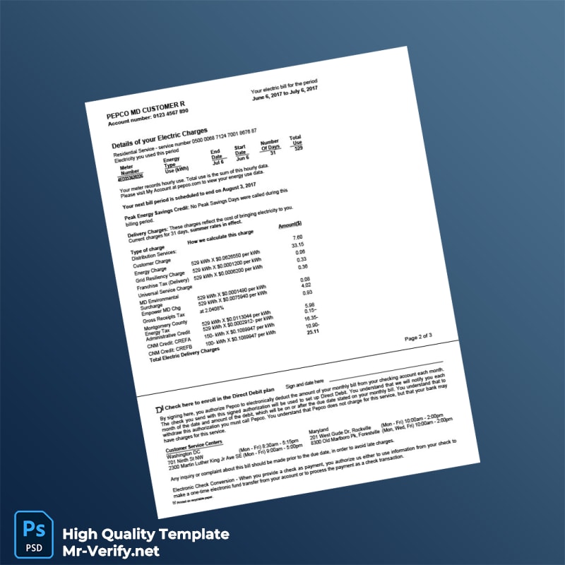 USA PEPCO Editable Electricity Bill Template in Word and PDF formats page 2 USA PEPCO Editable Electricity Bill Template in Word and PDF formats page 2