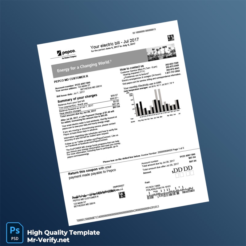USA PEPCO Editable Electricity Bill Template in Word and PDF formats USA PEPCO Editable Electricity Bill Template in Word and PDF formats
