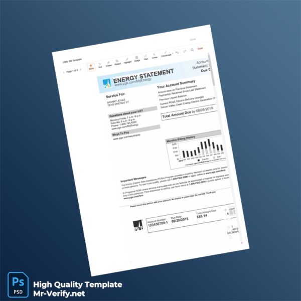 USA PG E Editable Energy Bill Template in Word and PDF formats USA PG E Editable Energy Bill Template in Word and PDF formats