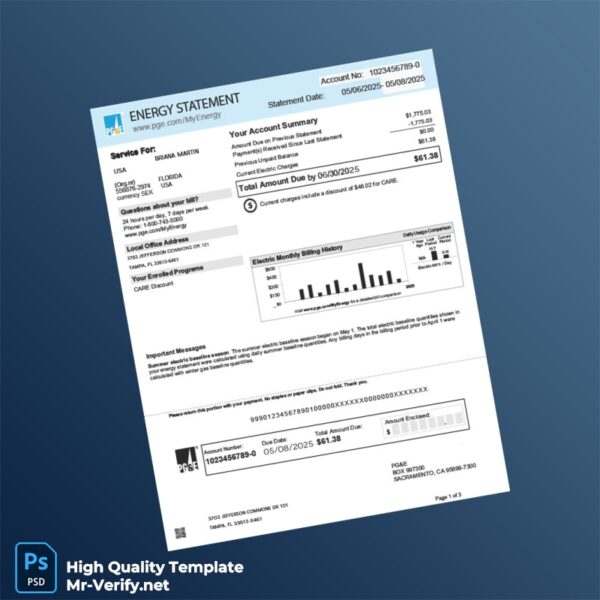 USA PG E Editable Energy Statement Template in Word and PDF formats USA PG E Editable Energy Statement Template in Word and PDF formats
