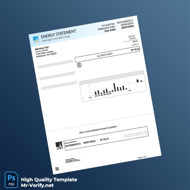 USA PG E Editable Utility Bill Template in Word and PDF formats USA PG E Editable Utility Bill Template in Word and PDF formats