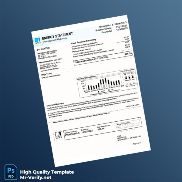 USA PG E Editable Utility Energy Bill Template in Word and PDF formats USA PG E Editable Utility Energy Bill Template in Word and PDF formats
