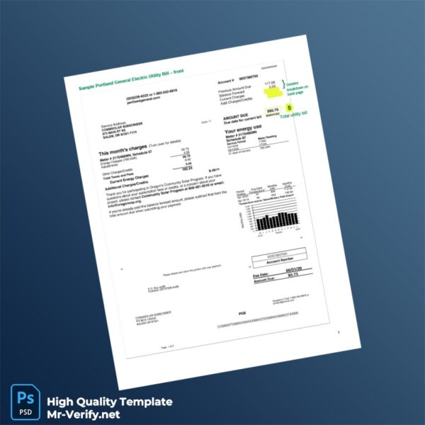 USA PGE Editable Utility Bill Template in Word and PDF formats USA PGE Editable Utility Bill Template in Word and PDF formats