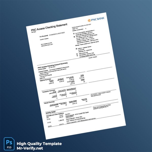 USA PNC Bank Statement Template in Word and PDF formats USA PNC Bank Statement Template in Word and PDF formats