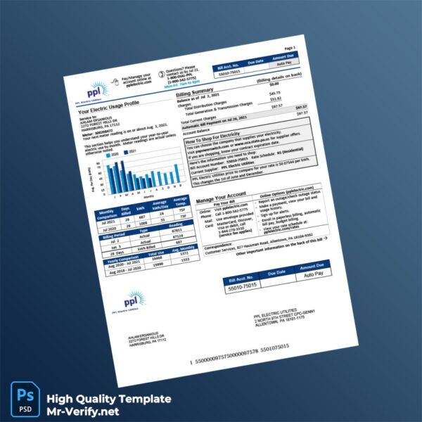 USA PPL Electric Utilities Editable Electricity Bill Template in Word and PDF formats USA PPL Electric Utilities Editable Electricity Bill Template in Word and PDF formats