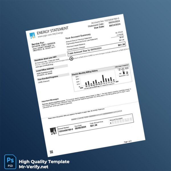 USA Pacific Gas And Electric Company Editable Energy Statement Template in Word and PDF formats