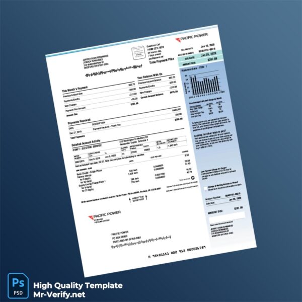 USA Pacific Power Editable Electricity Bill Template in Word and PDF formats