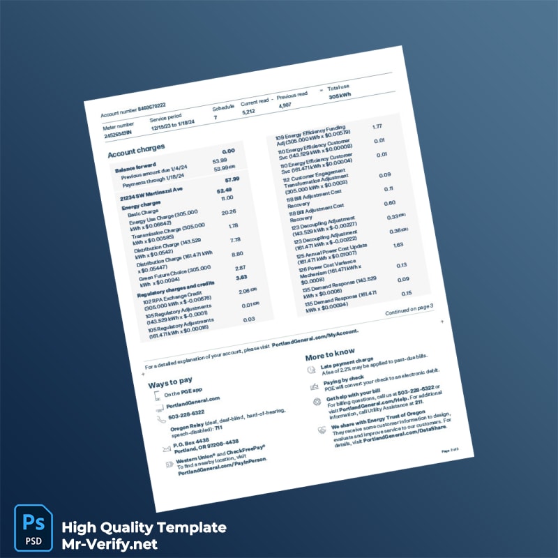 USA Portland General Editable Utility Bill Template in Word and PDF formats page 2 USA Portland General Editable Utility Bill Template in Word and PDF formats page 2