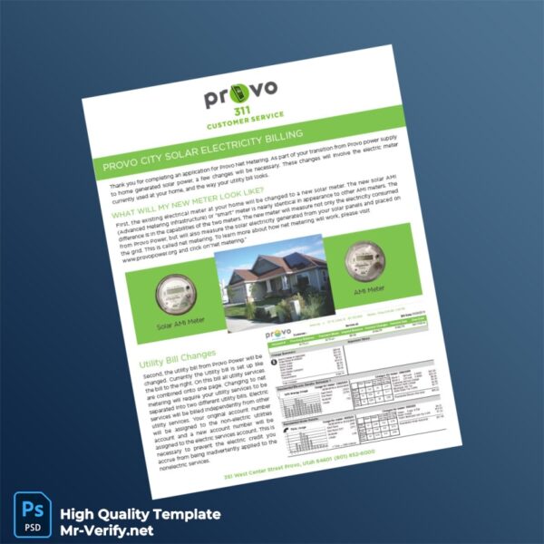 USA Provo Power Editable Solar Electricity Bill Template in Word and PDF formats USA Provo Power Editable Solar Electricity Bill Template in Word and PDF formats